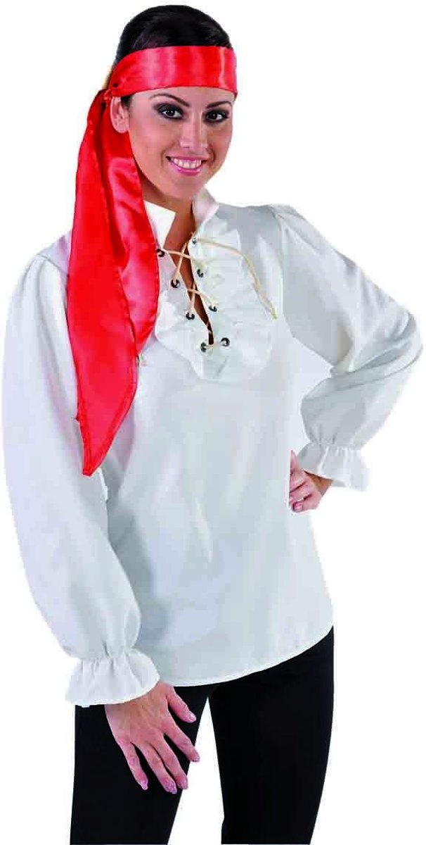 Piraat & Viking Kostuum | Blouse Piraat Wit Als Gebroken Botten Vrouw | Large | Carnaval kostuum | Verkleedkleding